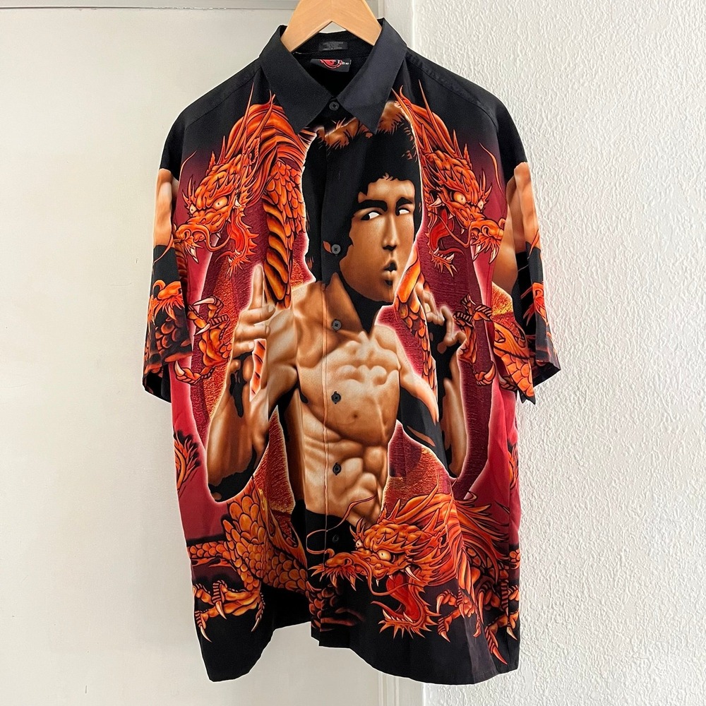 Vintage Y2K Bruce Lee Enter The Dragon AOP Button Up Shirt Mens Large Graphic - Picture 2 of 5